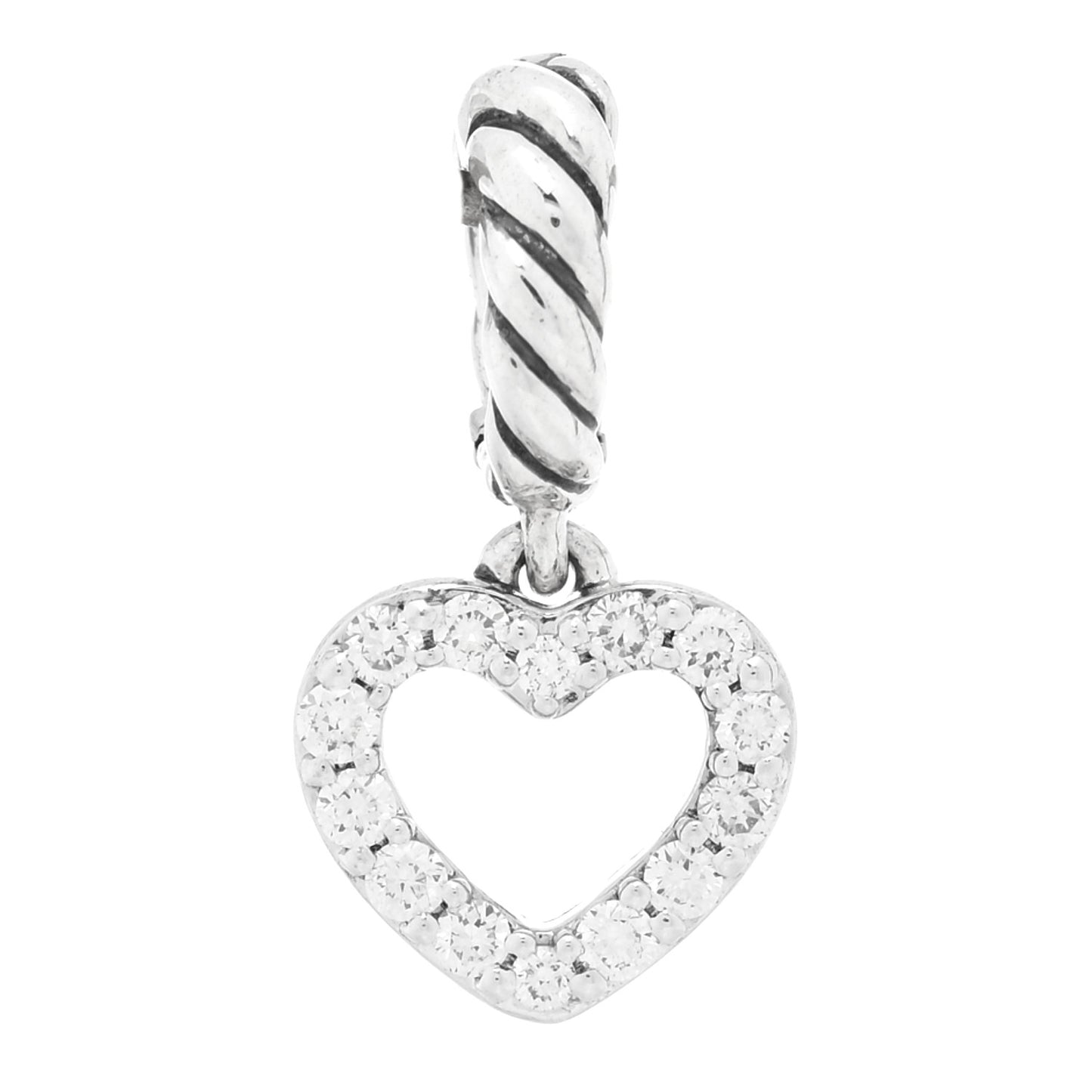 Sterling Silver Diamond Micro Pave Open Heart Amulet Pendant