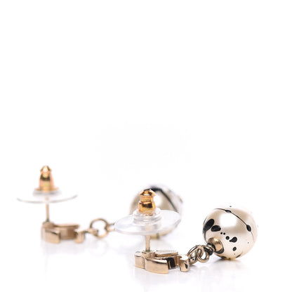 Chanel Pearl Bead CC Jackson Pollock Splattered Paint Drop Earrings Black Gold 5 of 9
