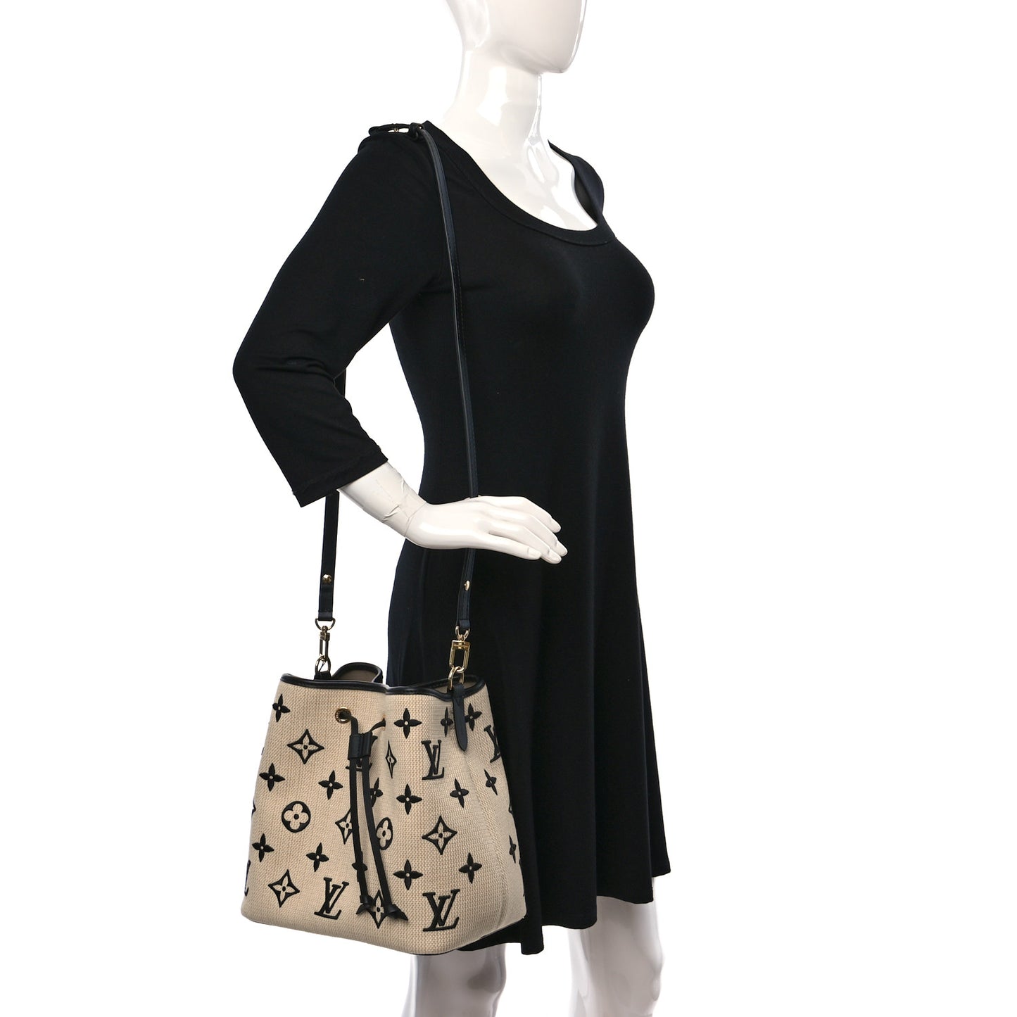 Cotton Monogram Embroidered Neonoe MM Beige Black