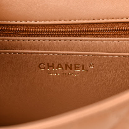 Chanel Lambskin Quilted Mini Top Handle Rectangular Flap Dark Beige 6 of 11