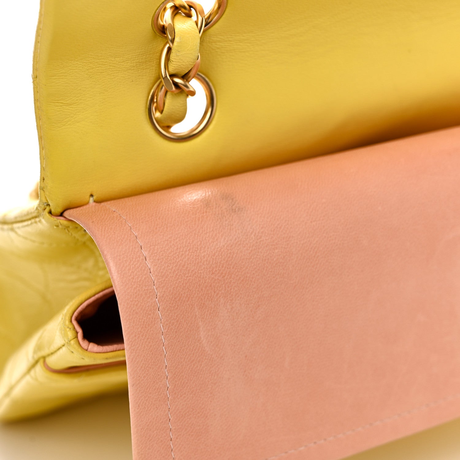 Chanel Lambskin Quilted Medium Double Flap Yellow Pink 13 of 16