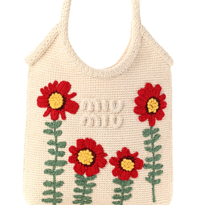 Miu Miu Cotton Crochet Floral Ivy Bag Beige Khaki 7 of 9