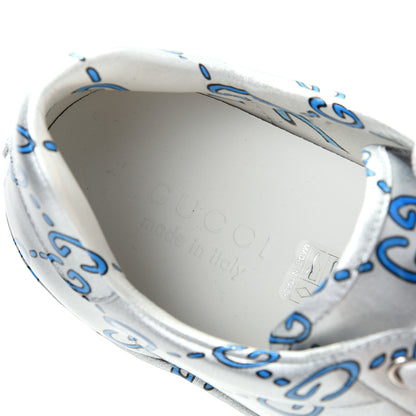 Gucci Miro Rubber Wax GucciGhost Print Mens New Ace Sneakers 8 Silver 8 of 10