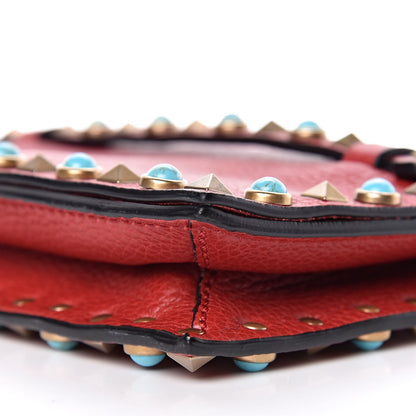 Valentino Garavani Grained Calfskin Turquoise Small Rockstud Rolling Wristlet Clutch Rosso Valentino 9 of 9