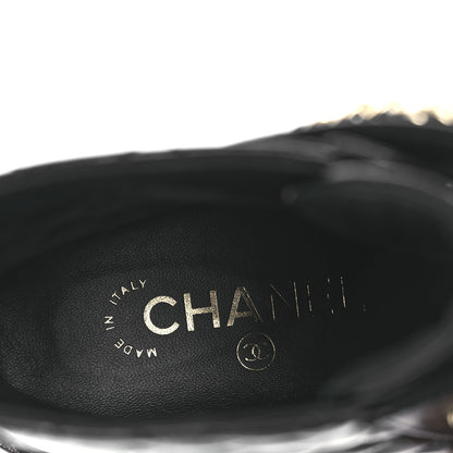 Chanel Shiny Calfskin Quilted Lace Up Combat Boots 36 Black 9 of 12