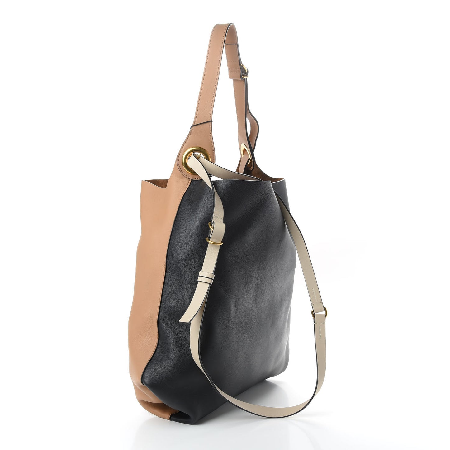 Calfskin Medium Grommet Hobo Light Camel Black