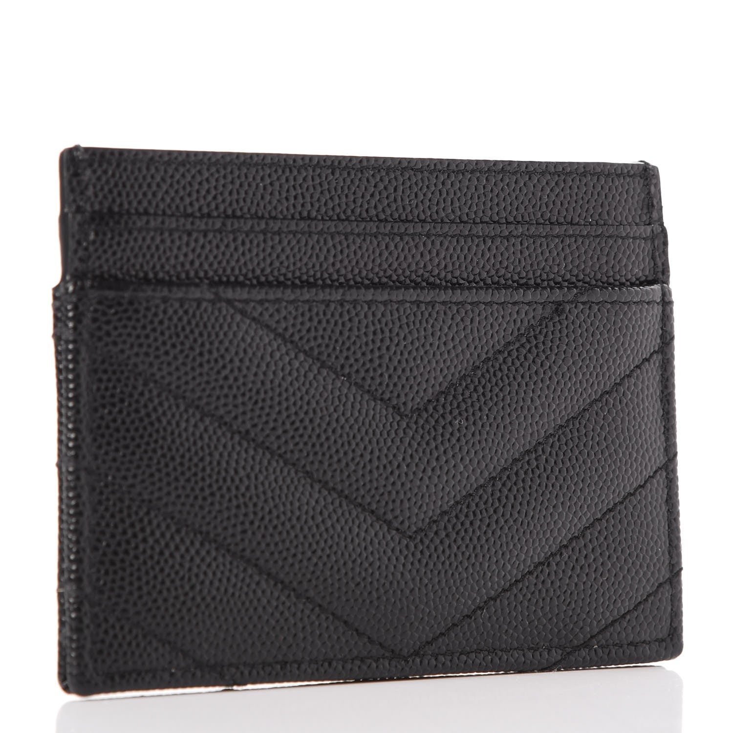 Saint Laurent Grain De Poudre Matelasse Chevron Monogram Credit Card Case Black 3 of 8
