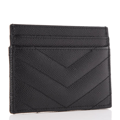 Saint Laurent Grain De Poudre Matelasse Chevron Monogram Credit Card Case Black 3 of 8