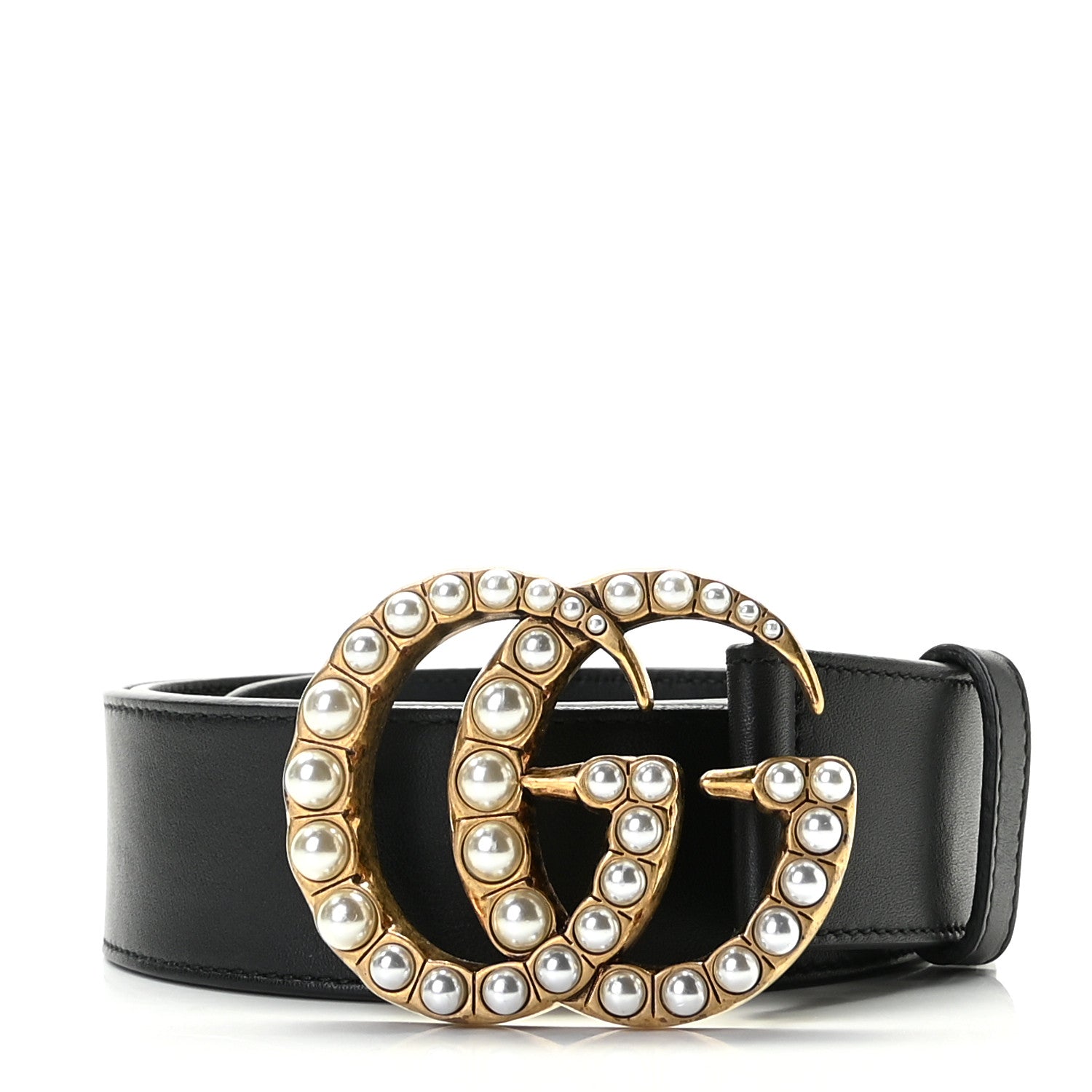 Gucci Moon Calfskin Pearl Double G 40mm Belt 90 36 Black Cream 1 of 6