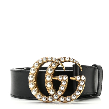 Gucci Moon Calfskin Pearl Double G 40mm Belt 90 36 Black Cream 1 of 6