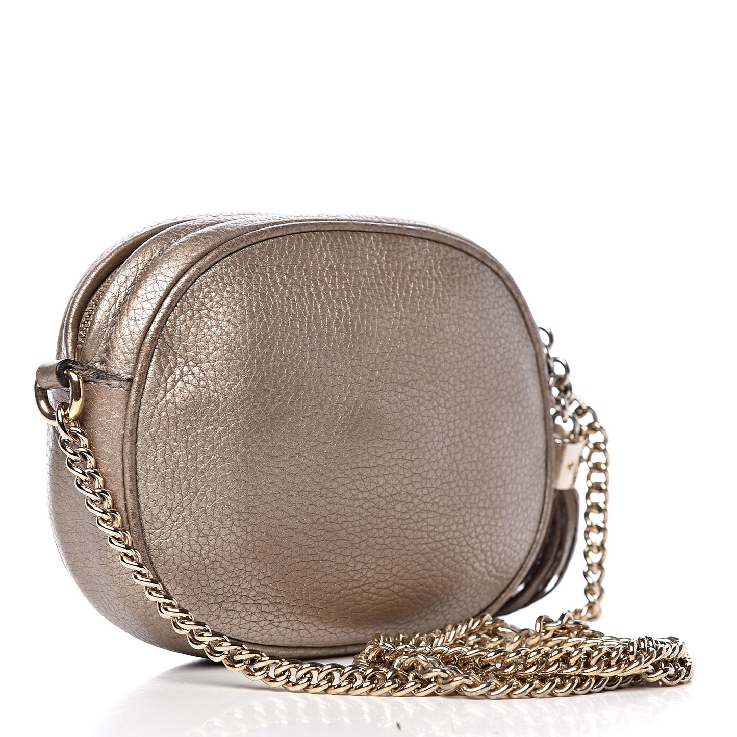 Metallic Pebbled Calfskin Mini Soho Chain Bag Golden Beige