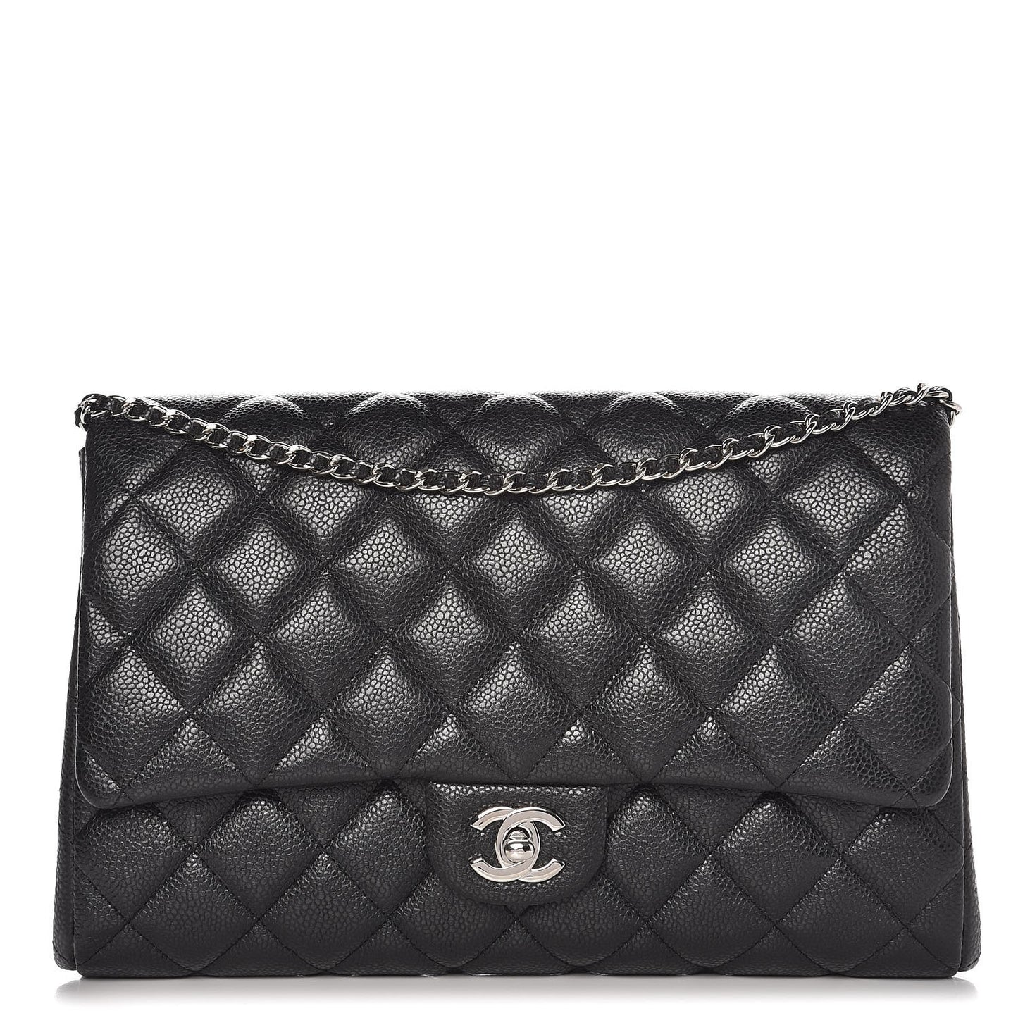 Caviar Quilted Clutch With Chain Flap Black