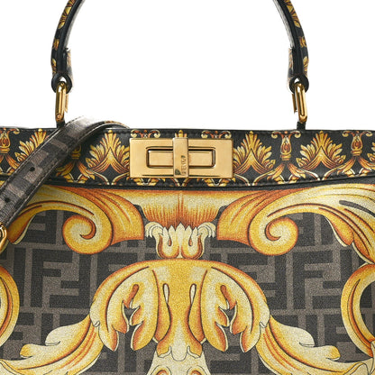 Fendi X VERSACE Vitello Seta Nappa Fendace FF Baroque Medium Peekaboo I SEE U Satchel Tobacco Black Gold 8 of 11