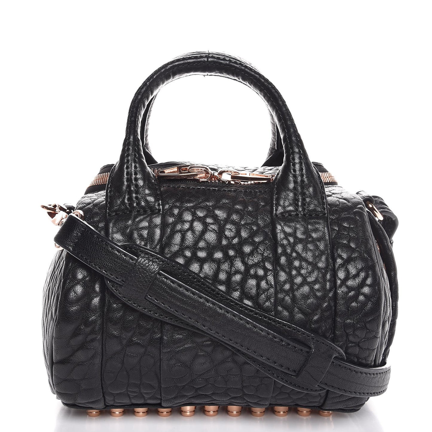 Pebbled Lambskin Mini Rockie Black Rose Gold Hardware