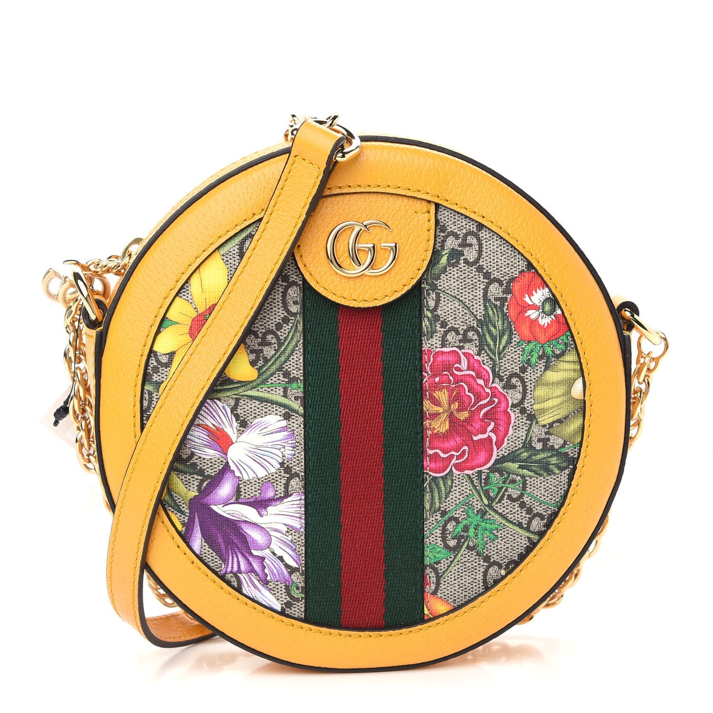 GG Supreme Monogram Flora Web Mini Ophidia Round Shoulder Bag Beige Multicolor Crop