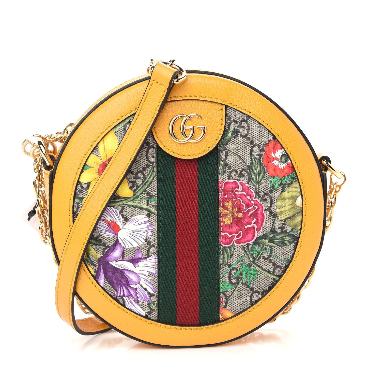 Gucci GG Supreme Monogram Flora Web Mini Ophidia Round Shoulder Bag Beige Multicolor Crop 1 of 9