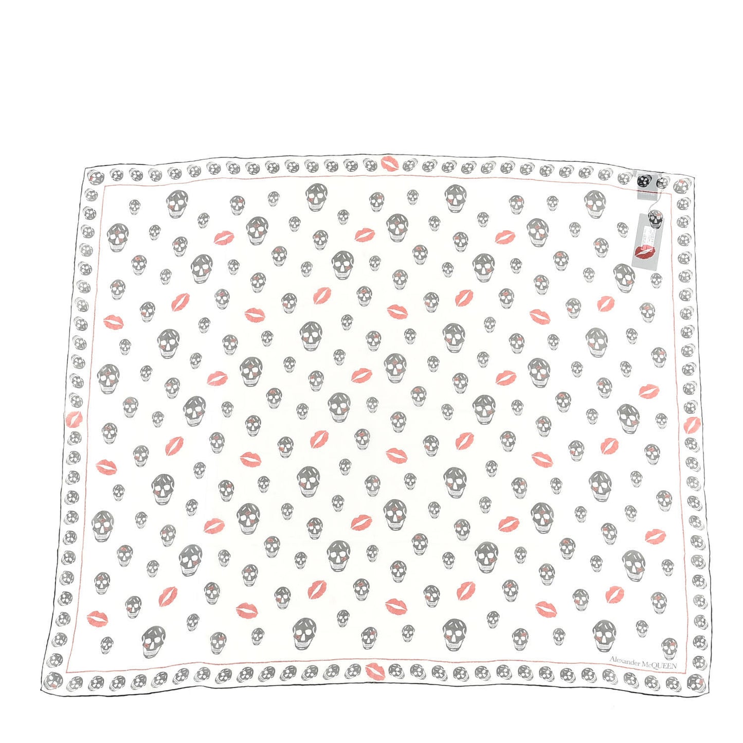 Silk Skull Kisses Scarf Black White