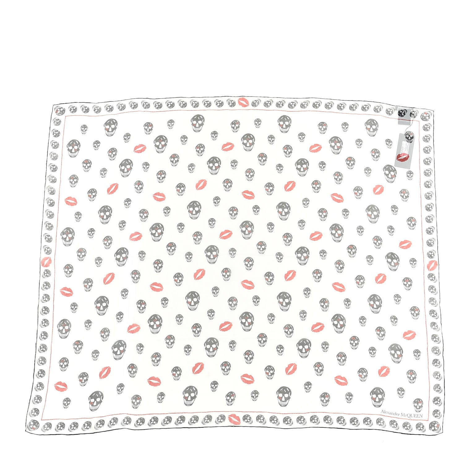 Alexander McQueen Silk Skull Kisses Scarf Black White 1 of 4