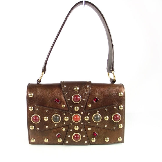 Leather Byzance Flap Bag Bronze