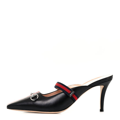 Gucci Malaga Kid Sylvie Web Cross Strap Mid-Heel Slides 39 Black 1 of 8