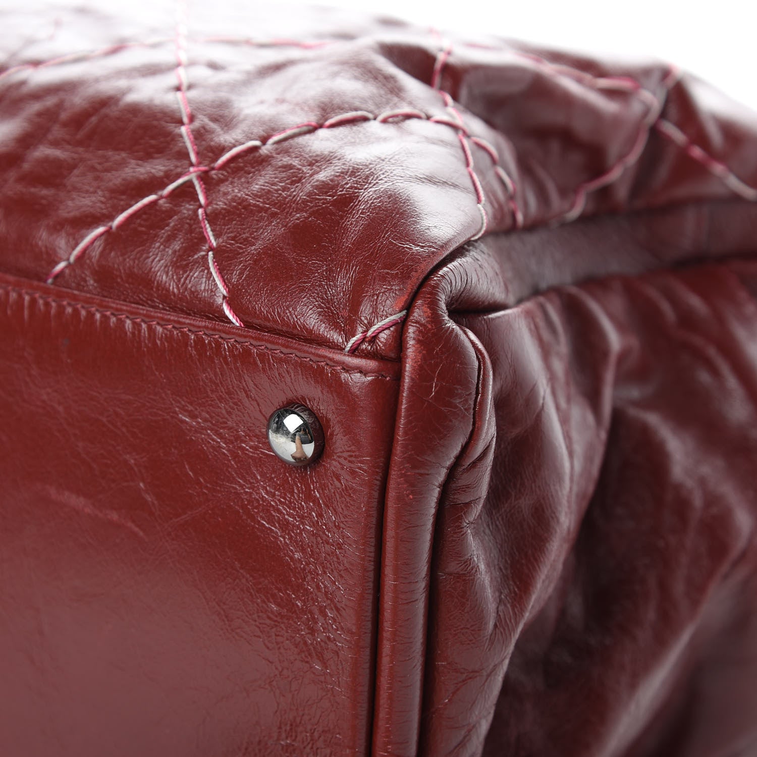 Chanel Glazed Goatskin Double Stitch Shoulder Bag Rouge 12 of 17