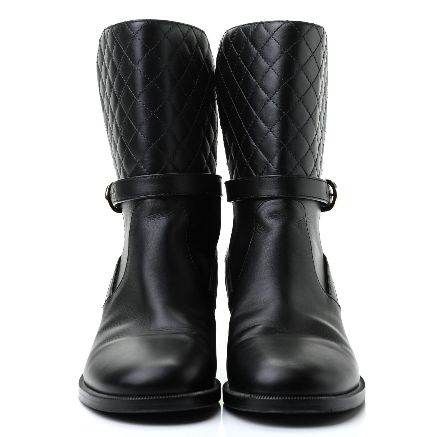 Chanel Calfskin Quilted CC Boots 37.5 Black 2 of 11