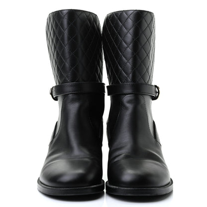 Chanel Calfskin Quilted CC Boots 37.5 Black 2 of 11