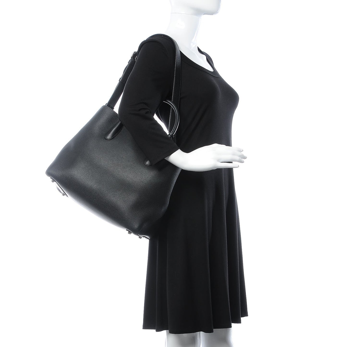Supple Grained Calfskin Large Open Bar Tote Black