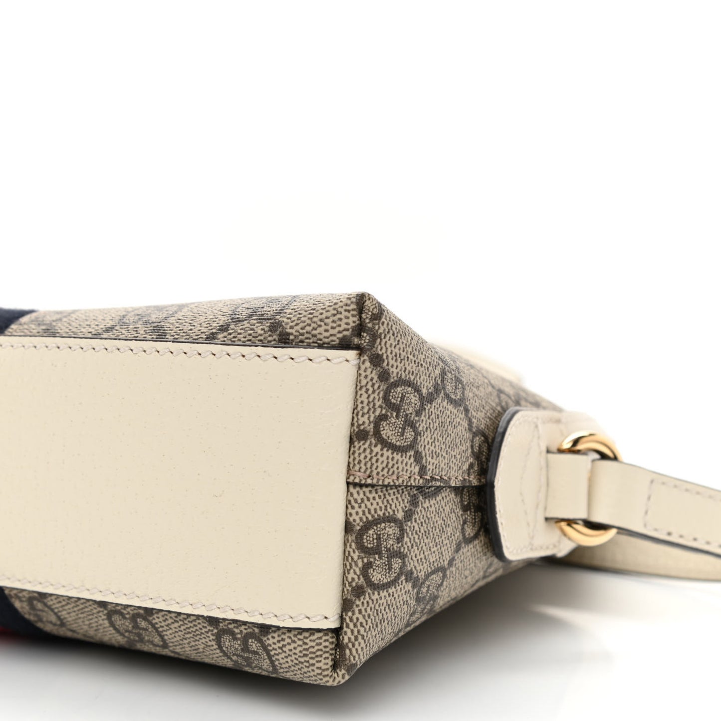 GG Supreme Monogram Textured Dollar Calfskin Web Small Ophidia Dome Shoulder Bag Beige Ebony Mystic White