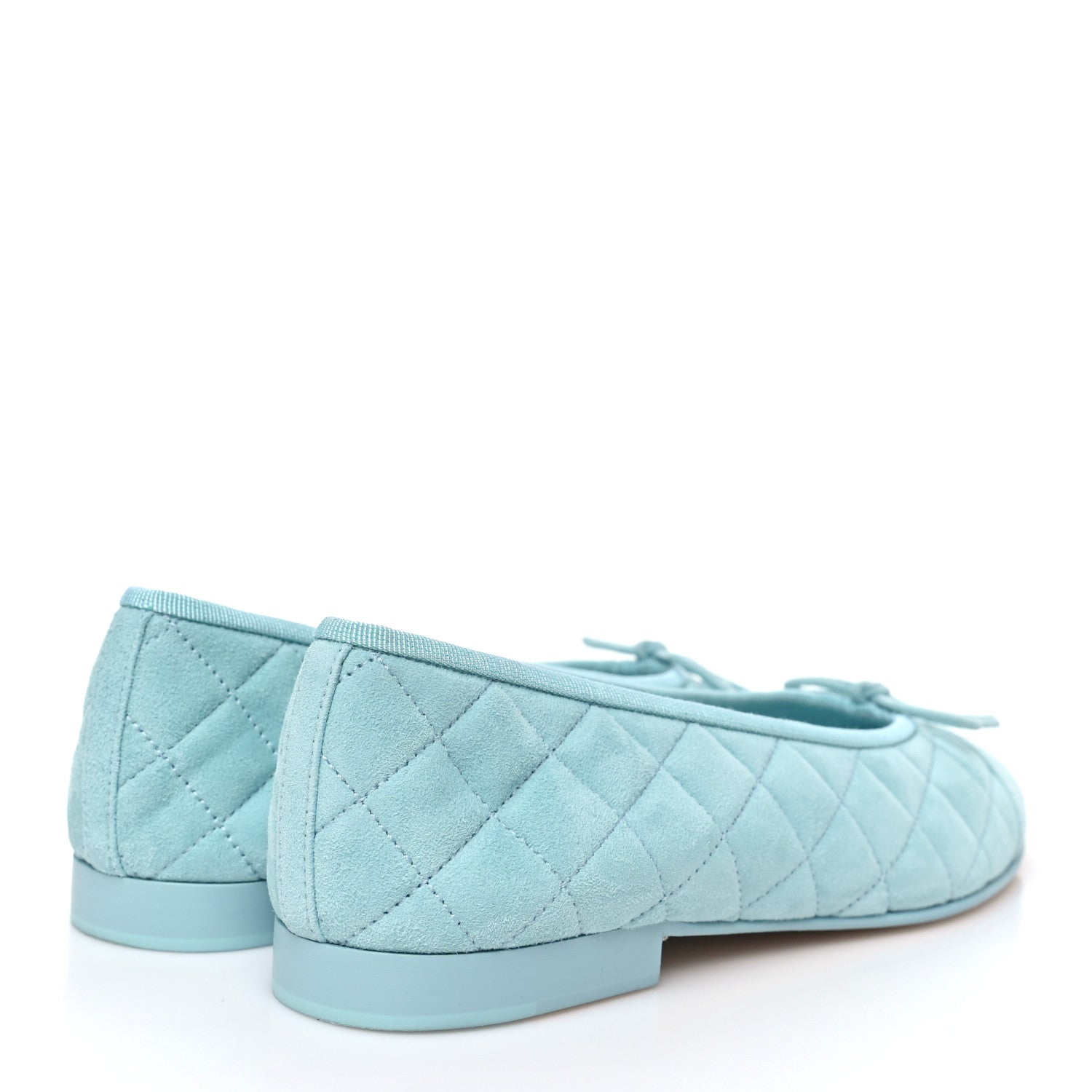 Chanel Suede Calfskin Quilted Cap Toe CC Ballerina Flats 38.5 Light Blue 5 of 9