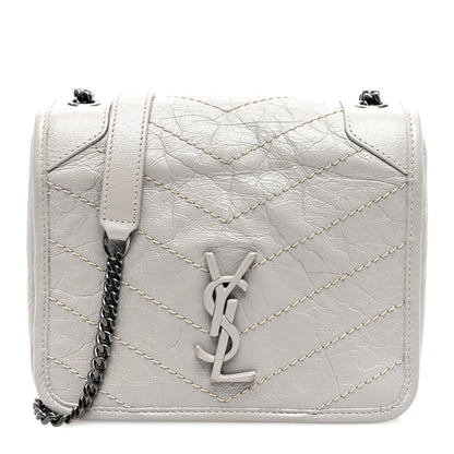 Saint Laurent Crinkled Calfskin Matelasse Monogram Niki Chain Wallet Light Grey 1 of 9