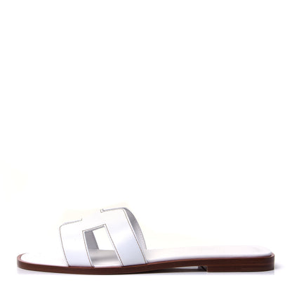 Hermes Box Calfskin Oran Sandals 37.5 White 1 of 10