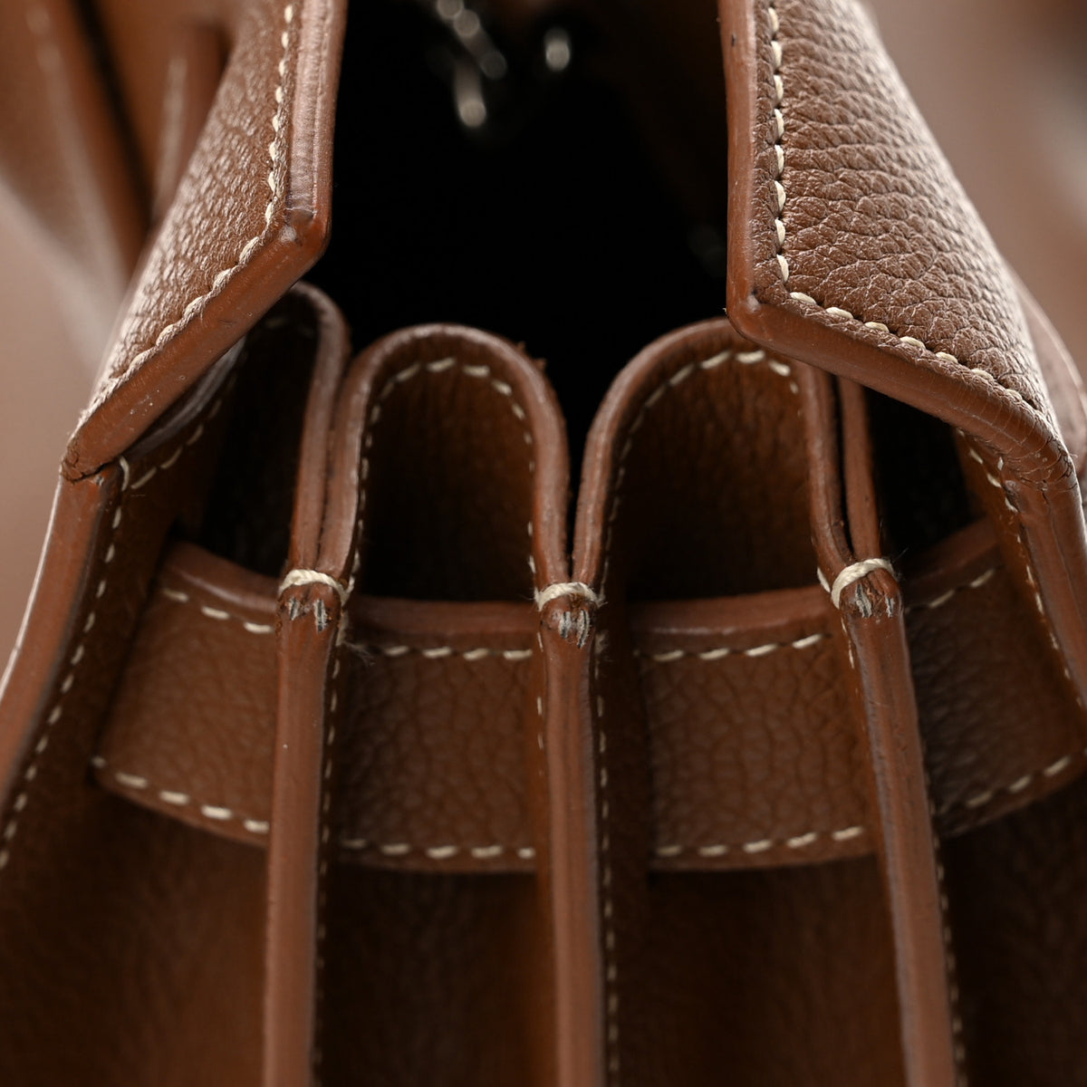 Grained Calfskin Topstitch Small Classic Sac De Jour Taupe
