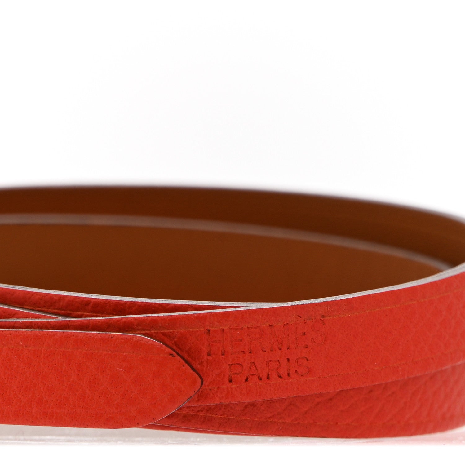 Hermes Epsom Hapi 3 MM Triple Tour Wrap Bracelet M Orange Poppy 4 of 7