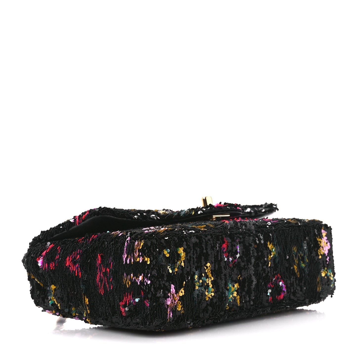 Sequin Logo CC Small Single Flap Black Multicolor