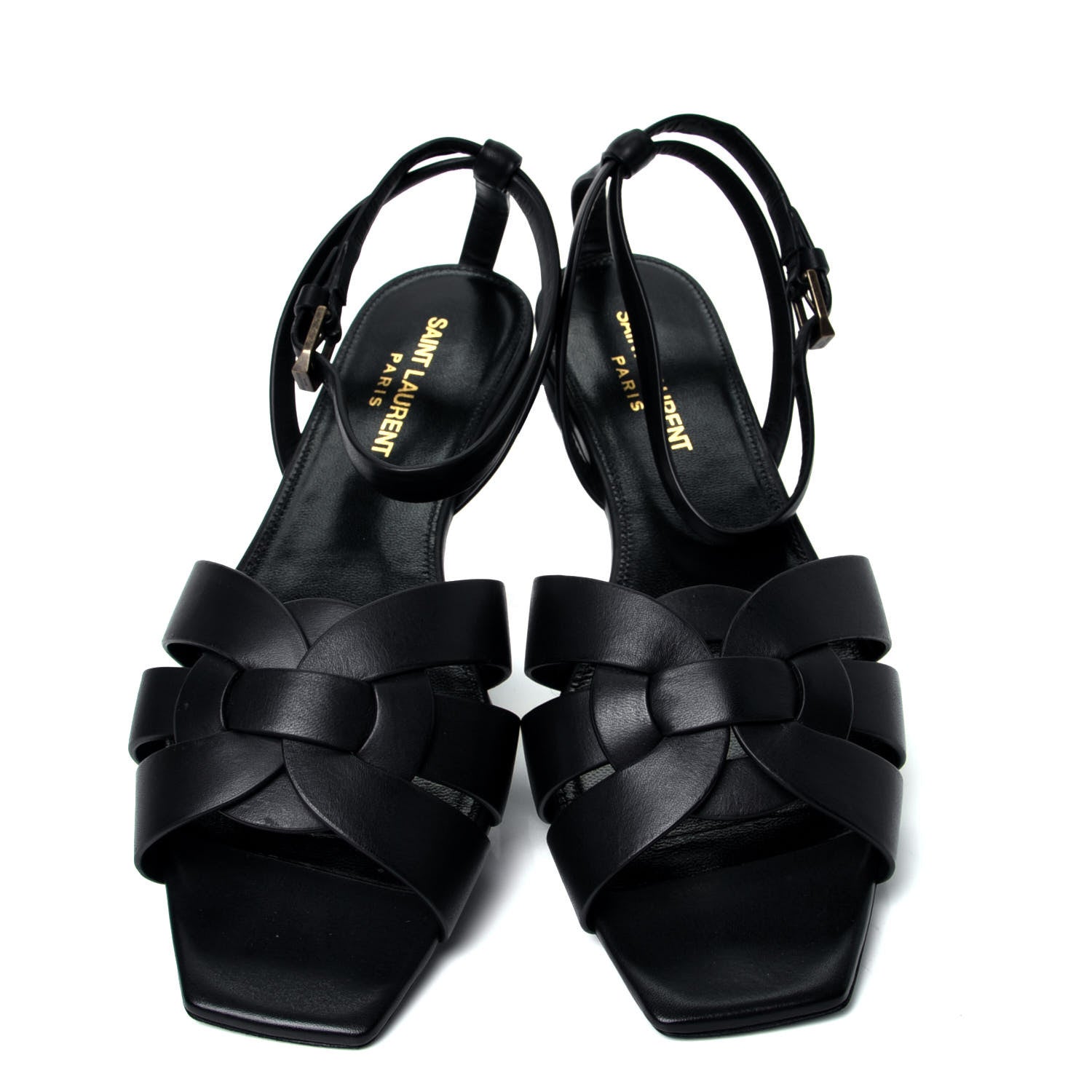 Saint Laurent Calfskin Tribute 05 Ankle Strap Flat Sandals 37.5 Black 5 of 10