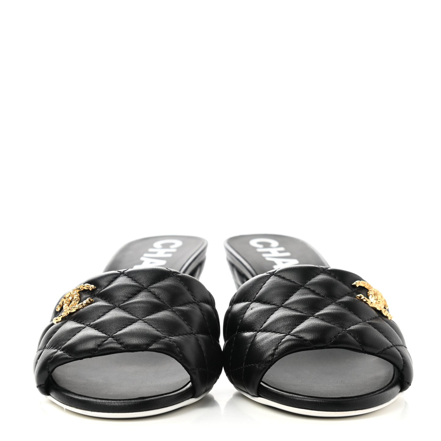 Lambskin Quilted Textured CC Mules 38 Black
