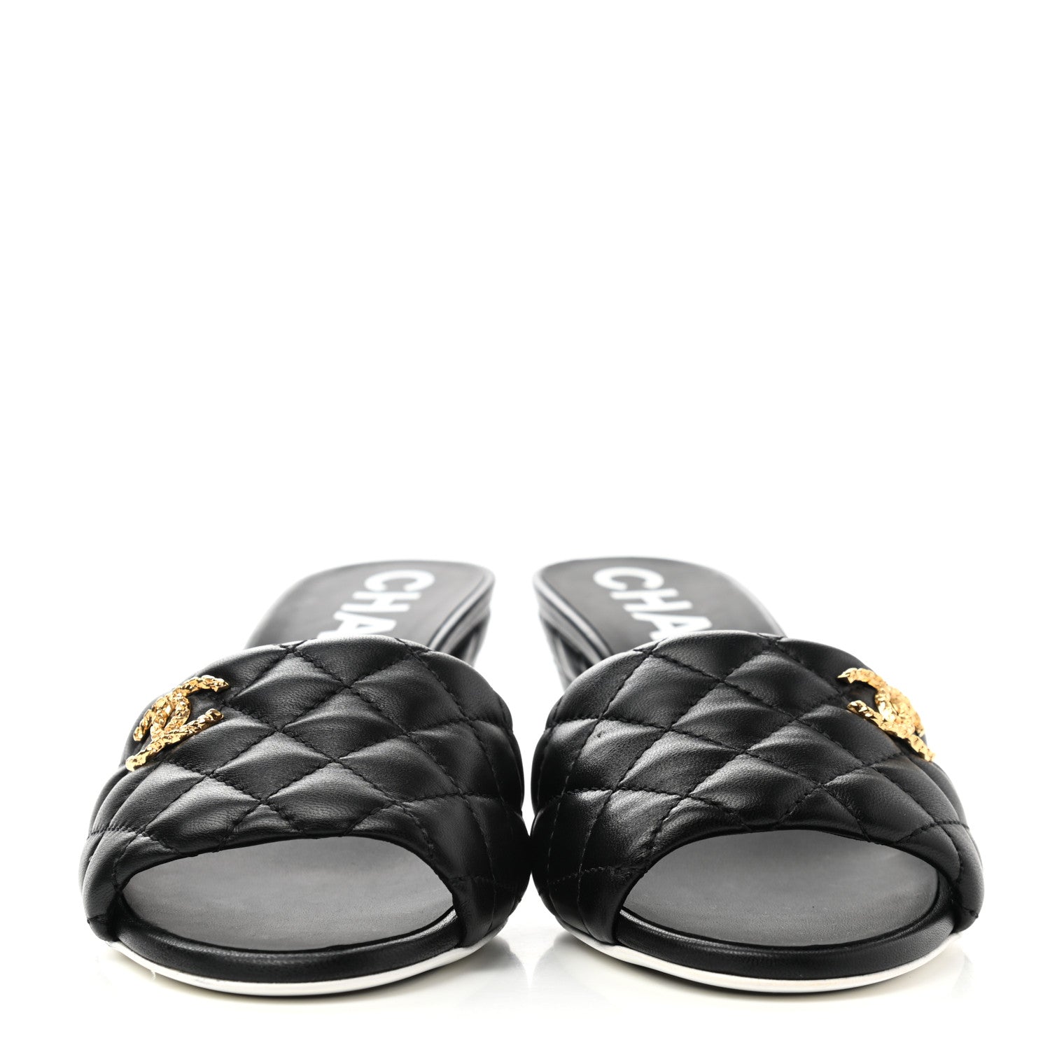 Chanel Lambskin Quilted Textured CC Mules 38 Black 2 of 9