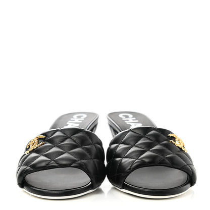 Chanel Lambskin Quilted Textured CC Mules 38 Black 2 of 9