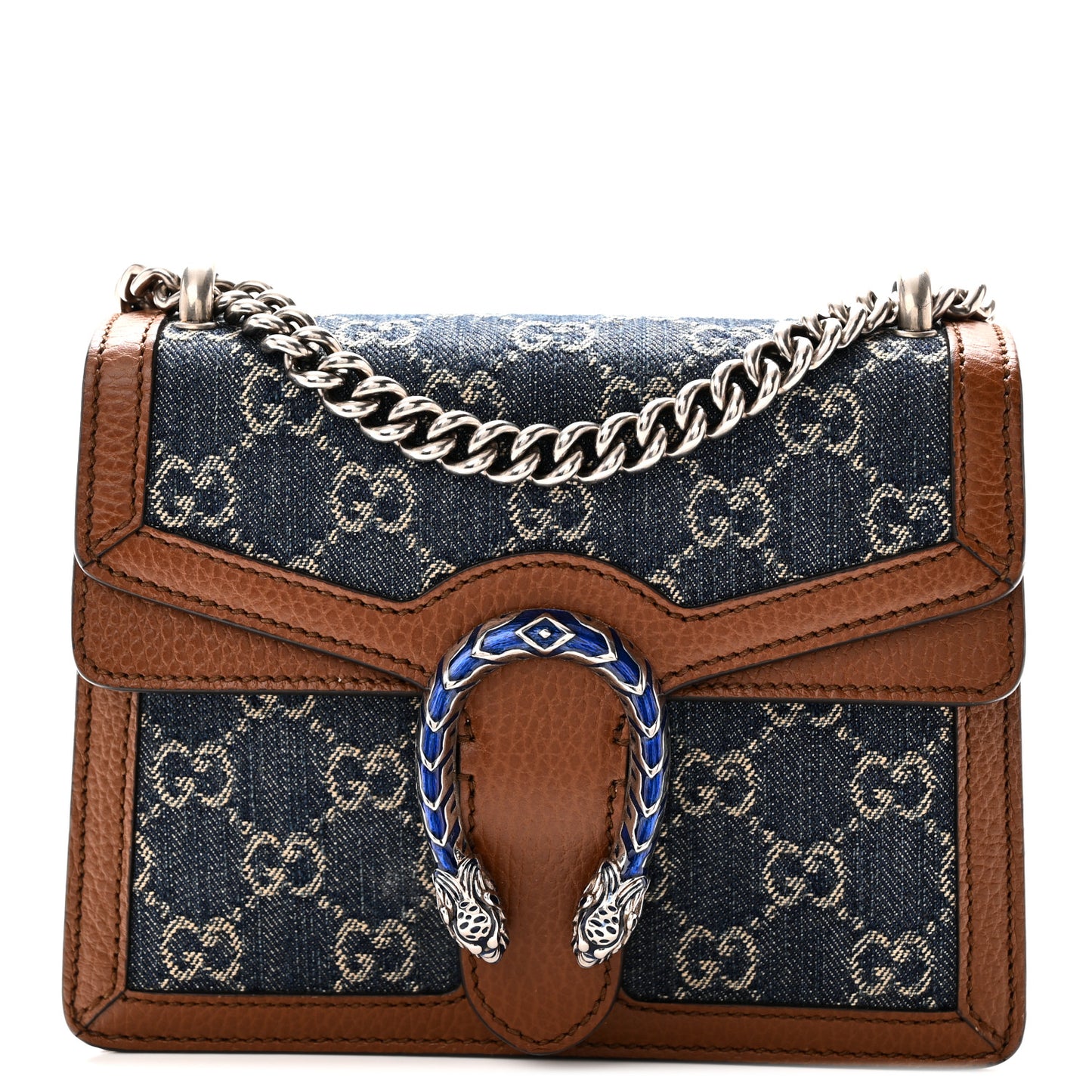 New Denim GG Monogram Dollar Calfskin Enamel Mini Dionysus Shoulder Bag Blue Tea Cuir Epilog Electric Blue