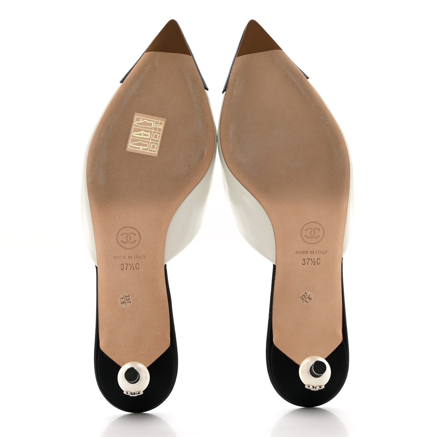 Patent Grosgrain Cap Toe Pearl Mule 37.5 White Black
