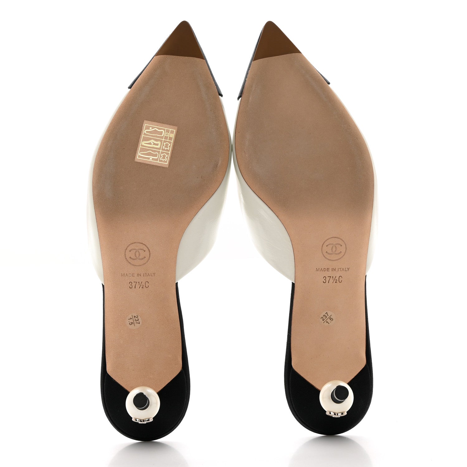 Chanel Patent Grosgrain Cap Toe Pearl Mule 37.5 White Black 5 of 11