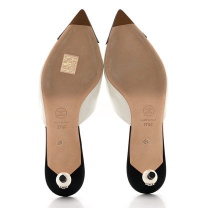 Chanel Patent Grosgrain Cap Toe Pearl Mule 37.5 White Black 5 of 11