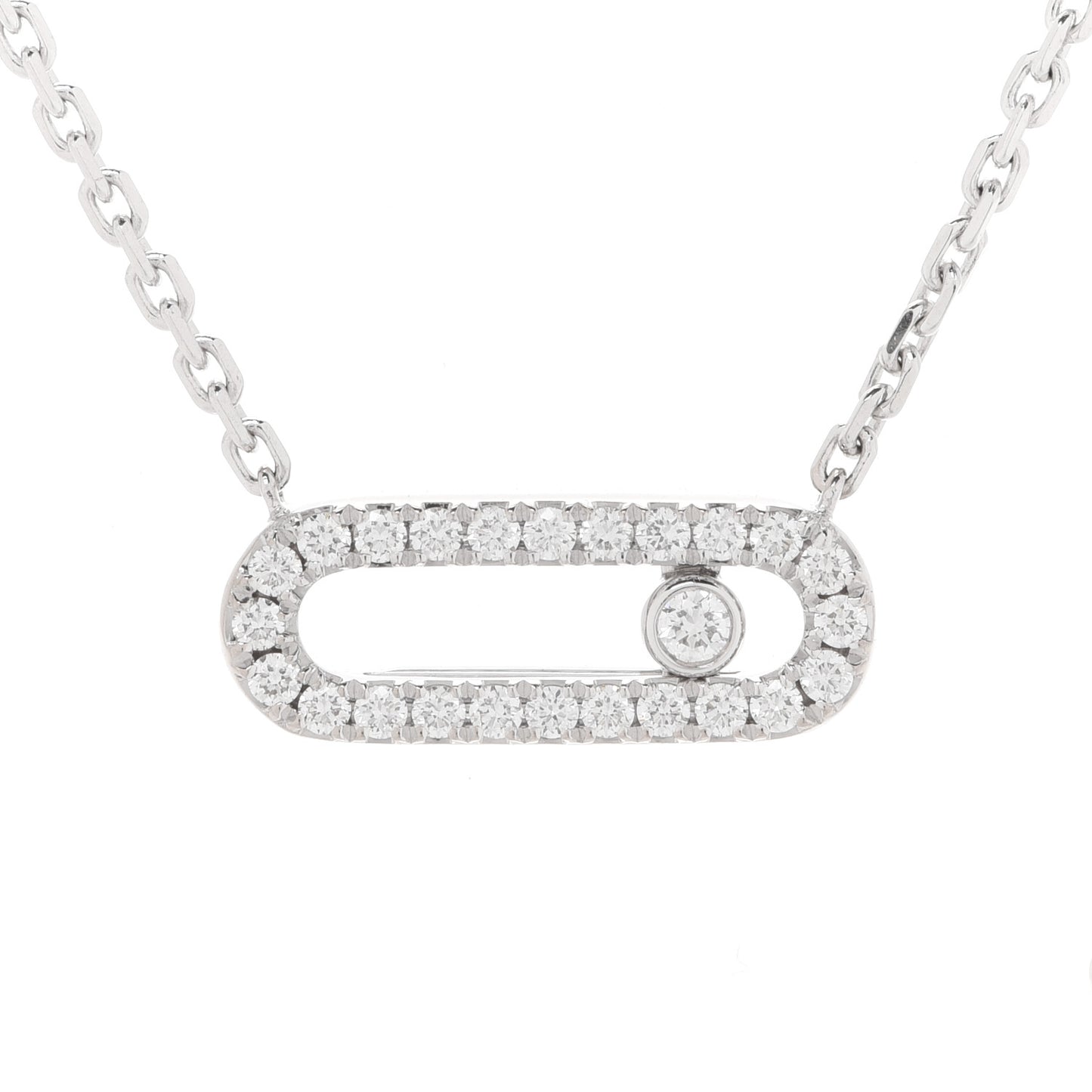 18K White Gold Diamond 2 Row Move Uno Pave Necklace