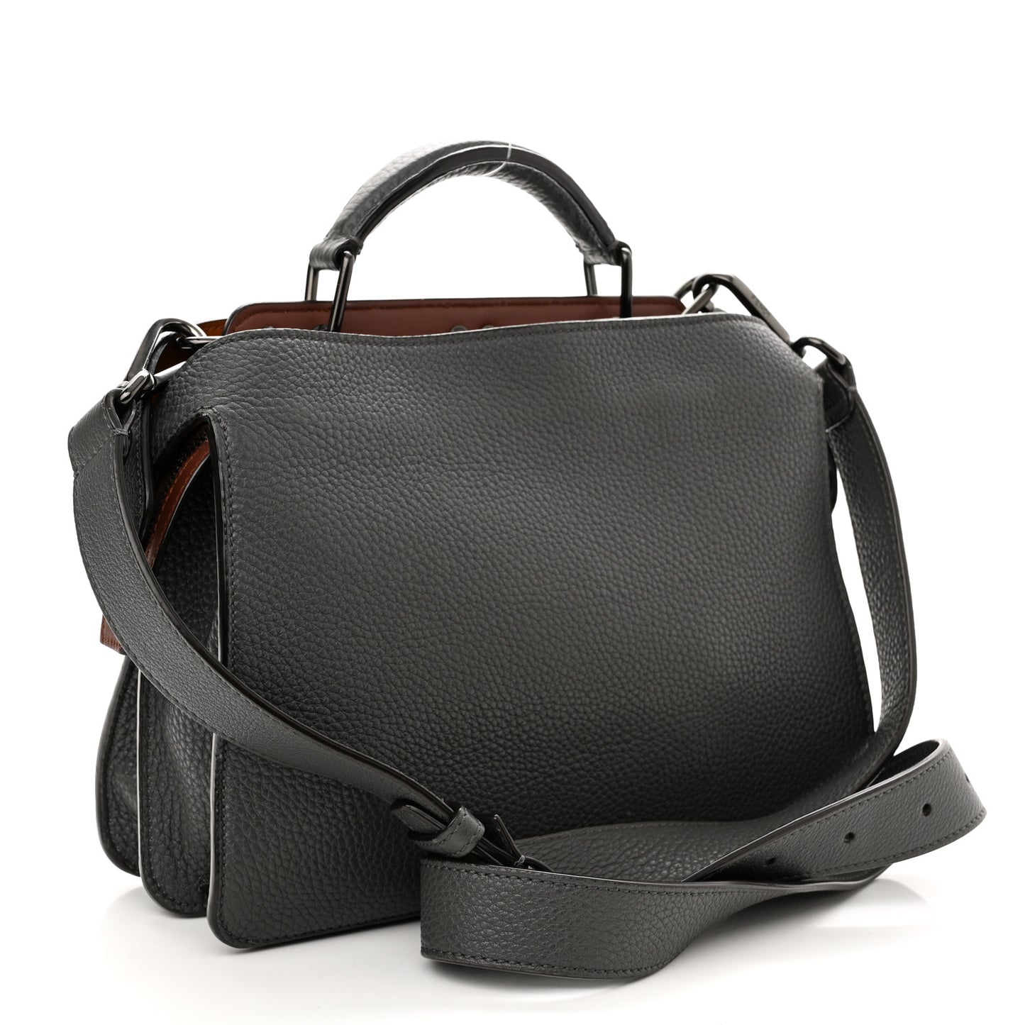 Cuoio Romano Vitello Cover Glazed Fabric Bi-Color FF 1974 Mini Peekaboo I SEE U Satchel Asfalto Praline Tobacco Moro