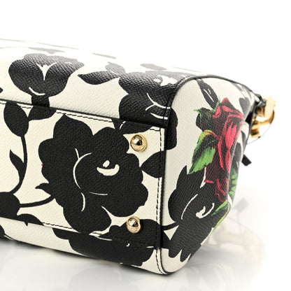 Dolce & Gabbana Dauphine Floral Print Medium Miss Sicily Satchel Black White 9 of 9