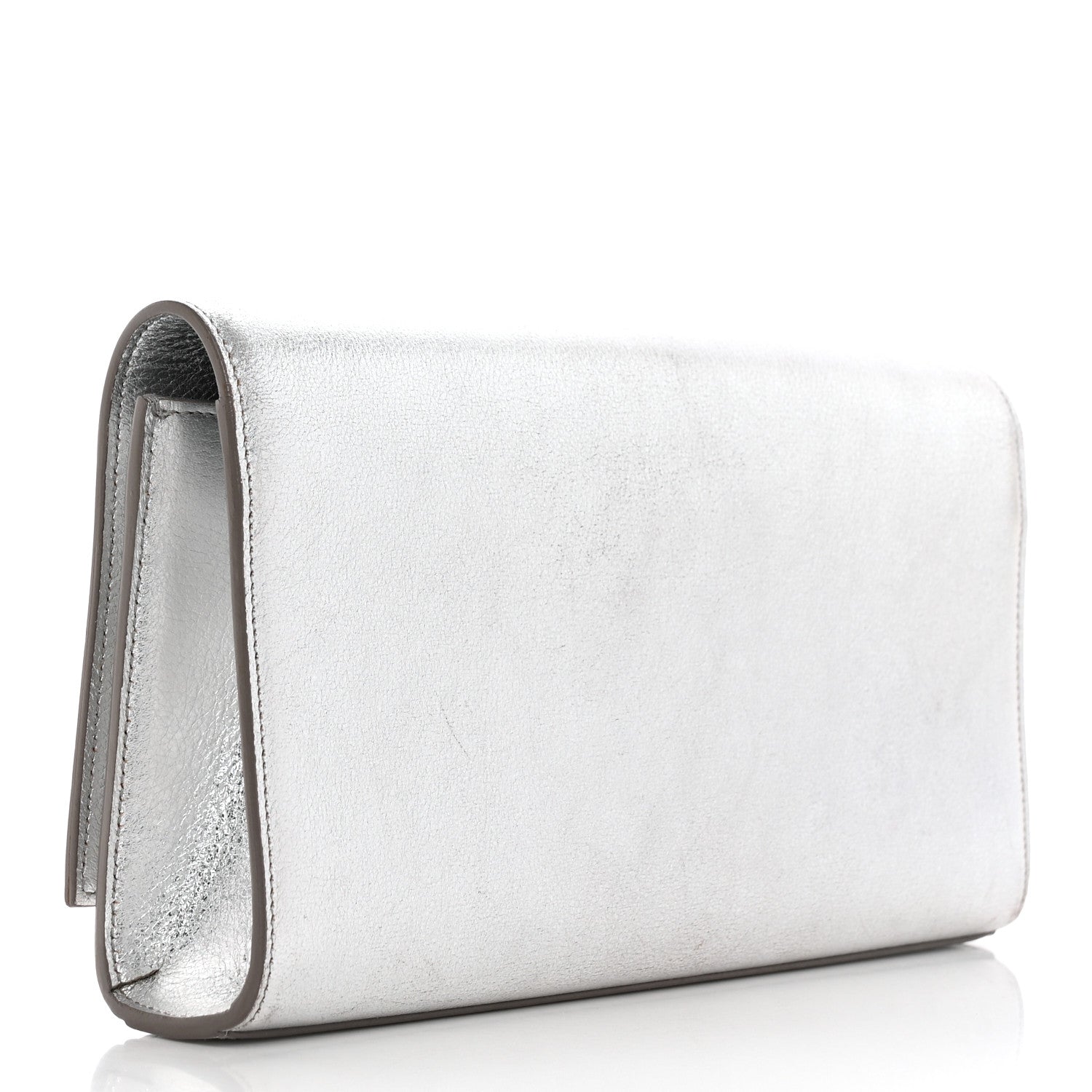 Saint Laurent Textured Metallic Calfskin Classic Monogram Cassandre Clutch Silver 3 of 14