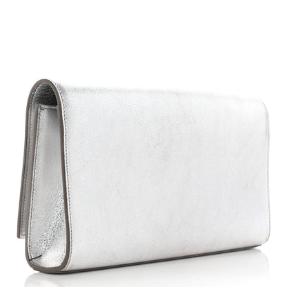 Saint Laurent Textured Metallic Calfskin Classic Monogram Cassandre Clutch Silver 3 of 14