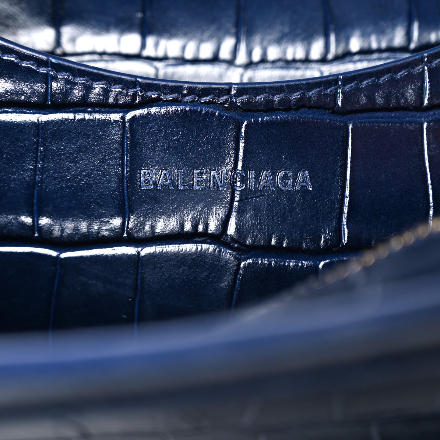 Shiny Supple Calfskin Crocodile Embossed Neo Classic Gold Hardware S City Navy