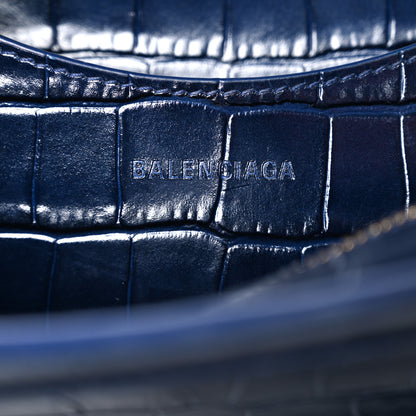Balenciaga Shiny Supple Calfskin Crocodile Embossed Neo Classic Gold Hardware S City Navy 6 of 10